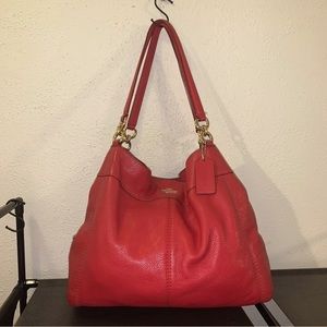 Coach Lexy Shoulder Bag in True Red Pebbled Leather w/ Light Gold Hardware